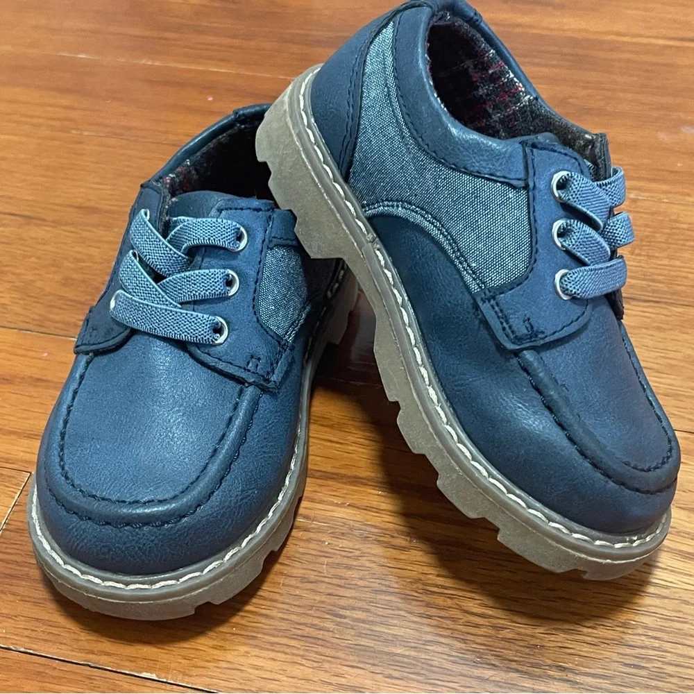 Lily & Dan Boys Navy Oxford Dress Shoes Size 7/8 Toddler Lug Sole Easy On No Tie